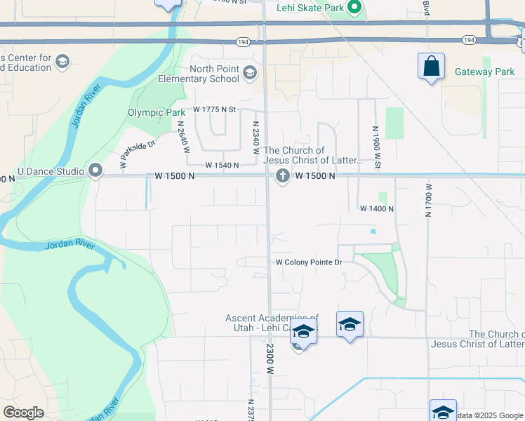 map of restaurants, bars, coffee shops, grocery stores, and more near 2329 West 1400 North in Lehi