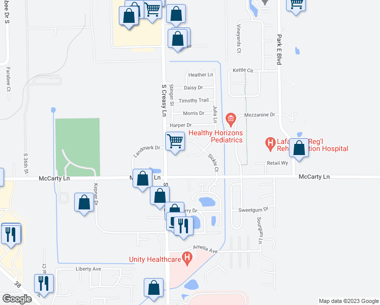 map of restaurants, bars, coffee shops, grocery stores, and more near 1014 Julia Lane in Lafayette
