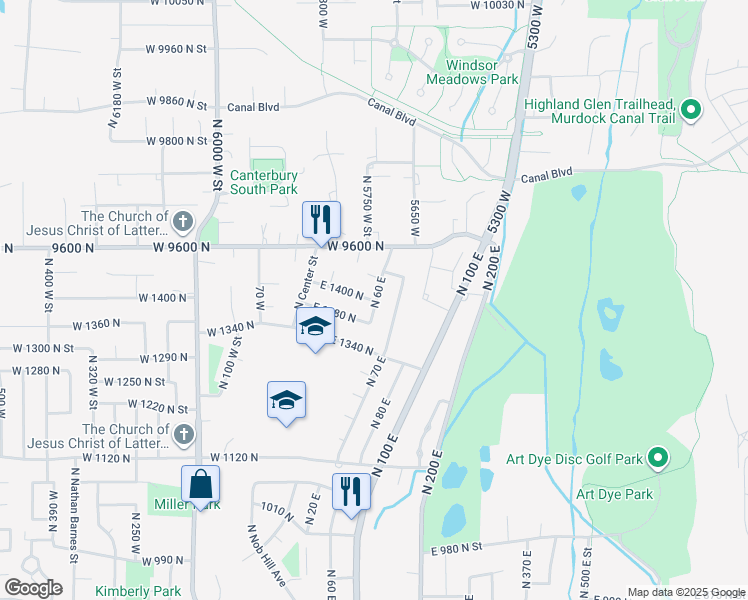 map of restaurants, bars, coffee shops, grocery stores, and more near 1386 North 60 East in American Fork