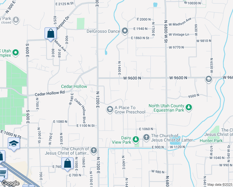 map of restaurants, bars, coffee shops, grocery stores, and more near 1320 North 1300 East Street in Lehi