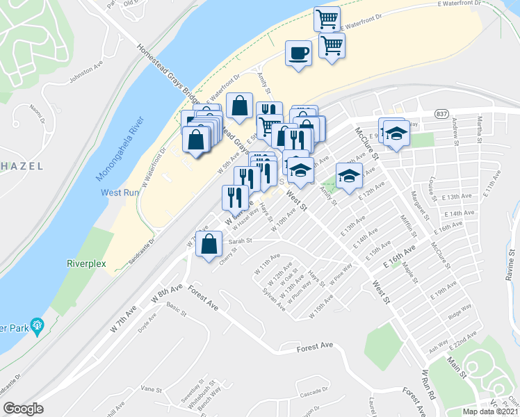 map of restaurants, bars, coffee shops, grocery stores, and more near 910 Hays Street in Homestead