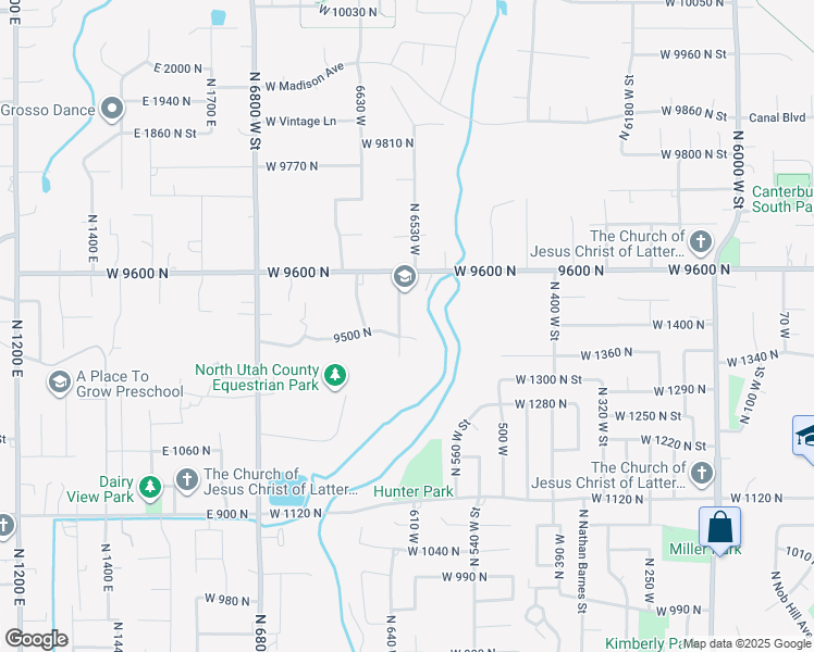 map of restaurants, bars, coffee shops, grocery stores, and more near 9516 North 6620 West Street in Highland