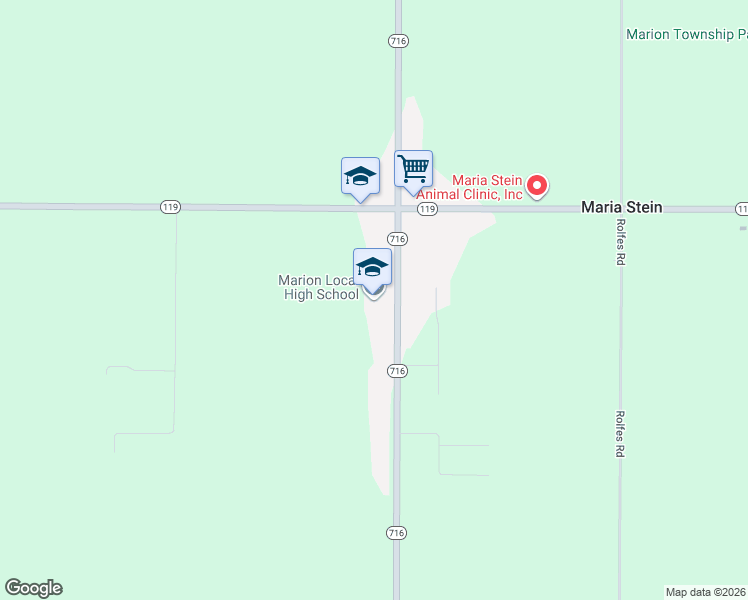 map of restaurants, bars, coffee shops, grocery stores, and more near 1901 Ohio 716 in Maria Stein