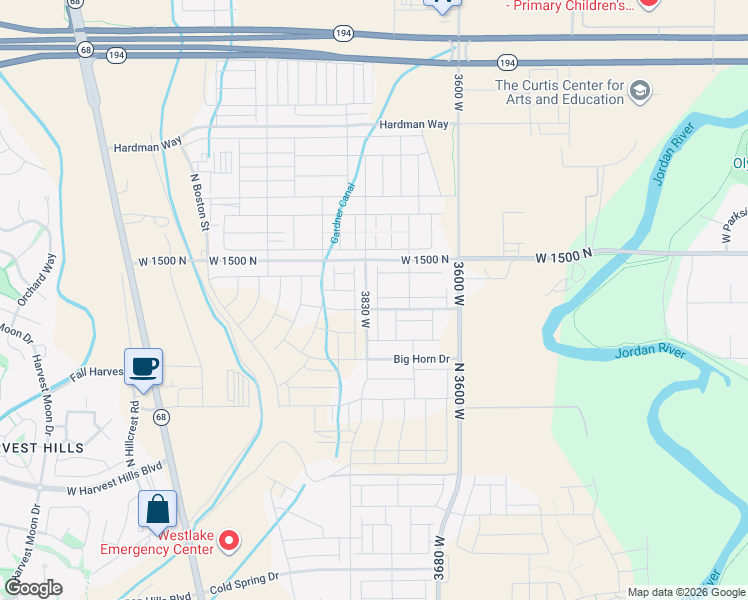 map of restaurants, bars, coffee shops, grocery stores, and more near 1424 North 3830 West in Lehi