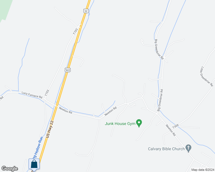 map of restaurants, bars, coffee shops, grocery stores, and more near 175 Hilltop Lane in McVeytown