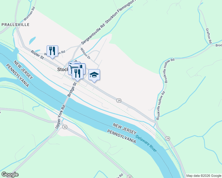 map of restaurants, bars, coffee shops, grocery stores, and more near 25 South Main Street in Stockton