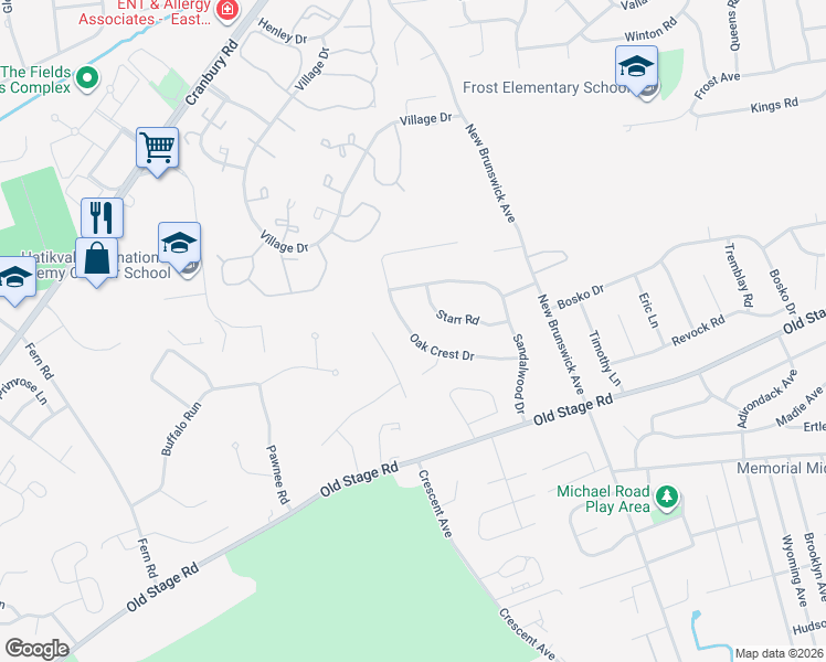 map of restaurants, bars, coffee shops, grocery stores, and more near 2 Marshall Road in East Brunswick