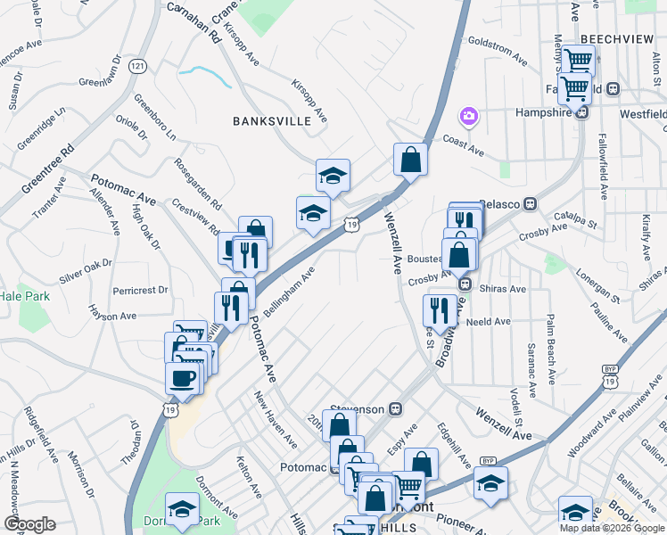 map of restaurants, bars, coffee shops, grocery stores, and more near 2670 Crosby Avenue in Pittsburgh
