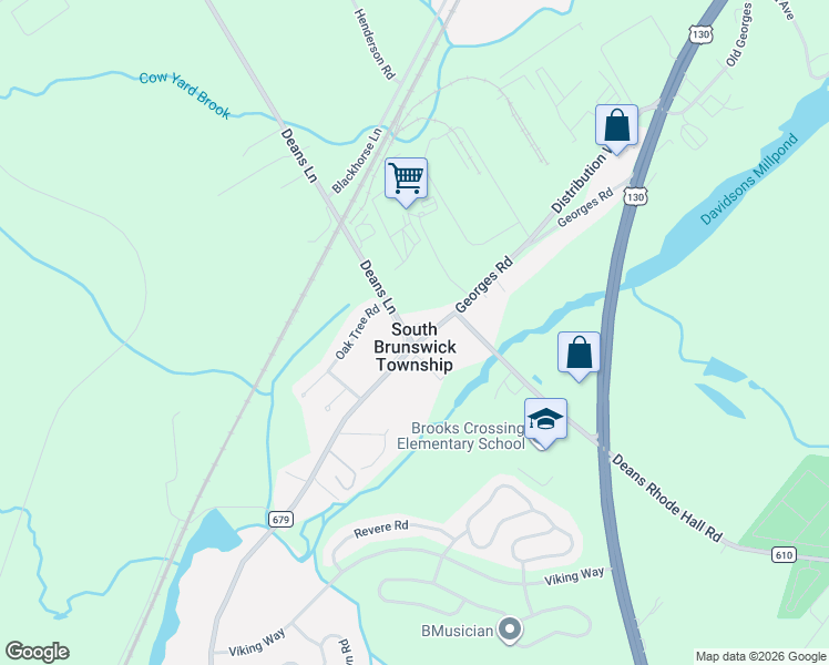 map of restaurants, bars, coffee shops, grocery stores, and more near 863 Georges Road in South Brunswick Township