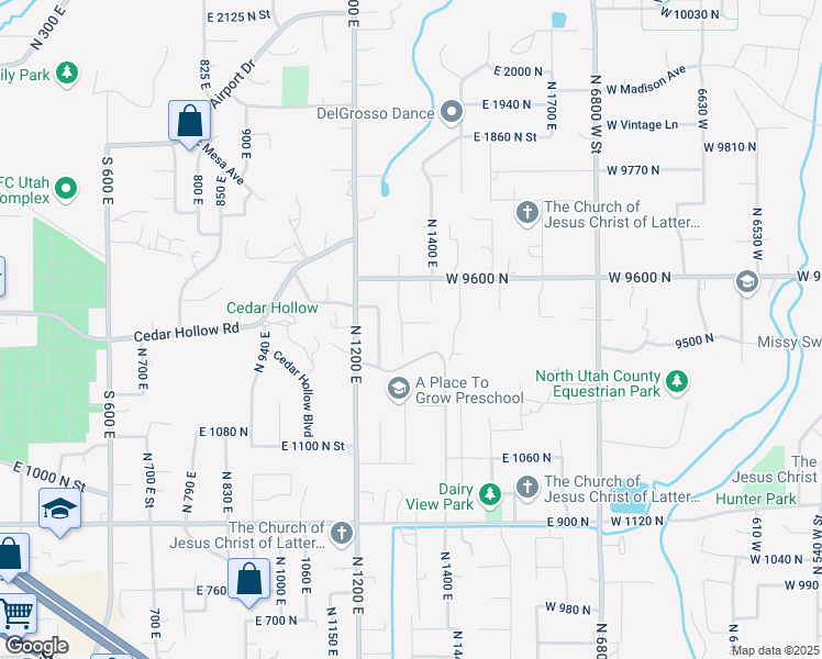 map of restaurants, bars, coffee shops, grocery stores, and more near 1320 North 1300 East Street in Lehi