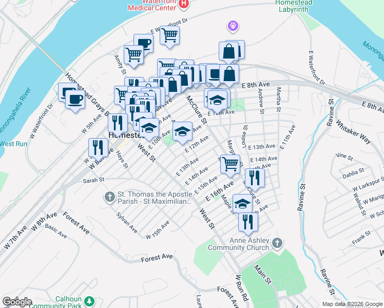 map of restaurants, bars, coffee shops, grocery stores, and more near 1301 Glenn Street in Homestead