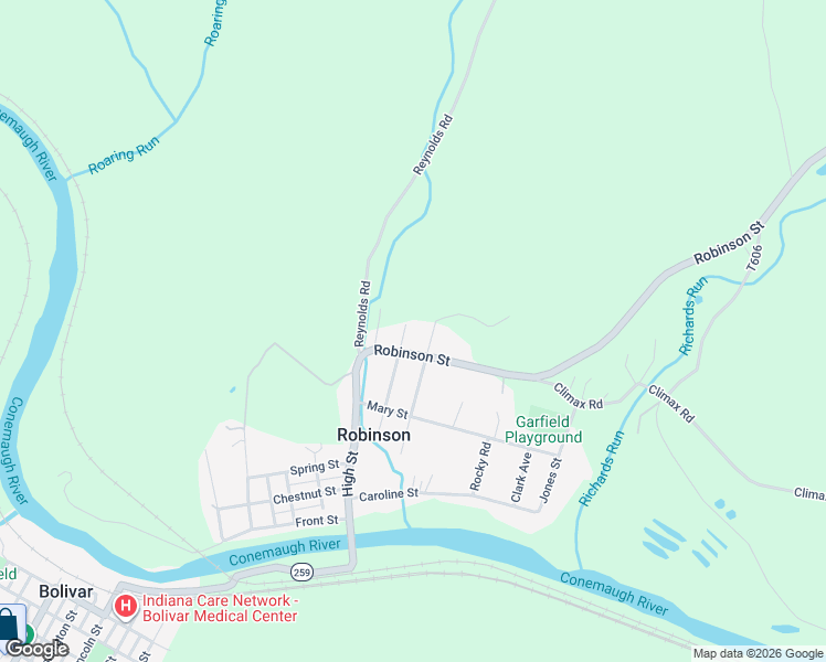 map of restaurants, bars, coffee shops, grocery stores, and more near 166 Mc Kinley Avenue in Robinson