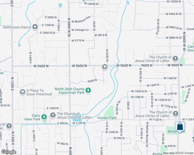 map of restaurants, bars, coffee shops, grocery stores, and more near 9516 North 6620 West Street in Highland