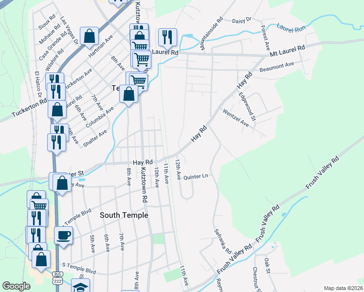 map of restaurants, bars, coffee shops, grocery stores, and more near 1221 Hay Road in Temple