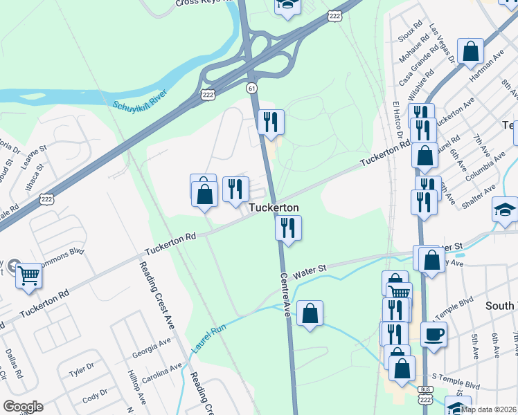 map of restaurants, bars, coffee shops, grocery stores, and more near 139 Valley View Trailer Park in Reading