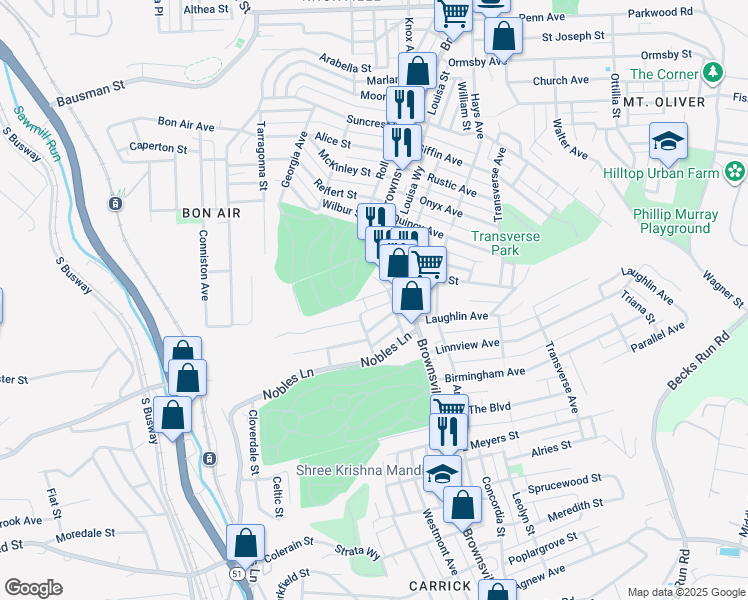 map of restaurants, bars, coffee shops, grocery stores, and more near 18 Cedricton Street in Pittsburgh