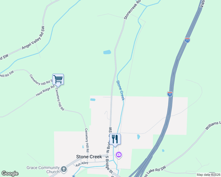 map of restaurants, bars, coffee shops, grocery stores, and more near 5396 Stone Creek Road Southwest in Stone Creek