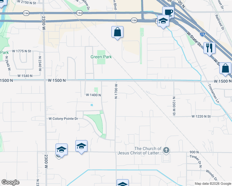map of restaurants, bars, coffee shops, grocery stores, and more near 1474 North 1700 West in Lehi
