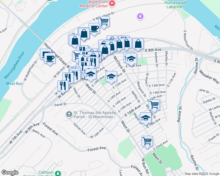 map of restaurants, bars, coffee shops, grocery stores, and more near 218 East 11th Avenue in Homestead