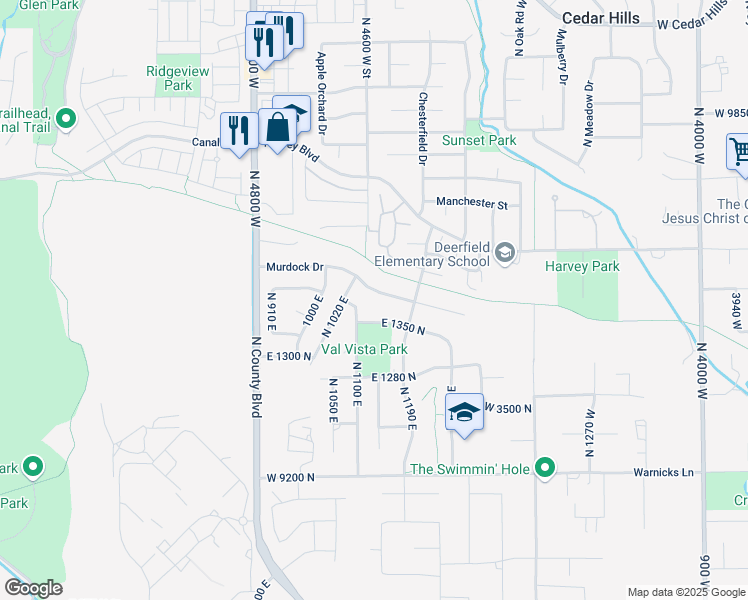 map of restaurants, bars, coffee shops, grocery stores, and more near 1111 Murdock Drive in American Fork