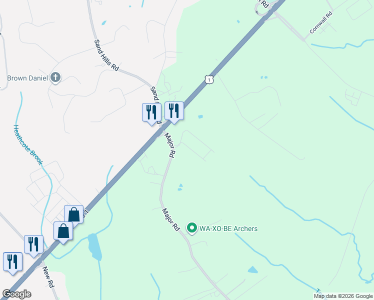 map of restaurants, bars, coffee shops, grocery stores, and more near 5 Major Road in South Brunswick Township
