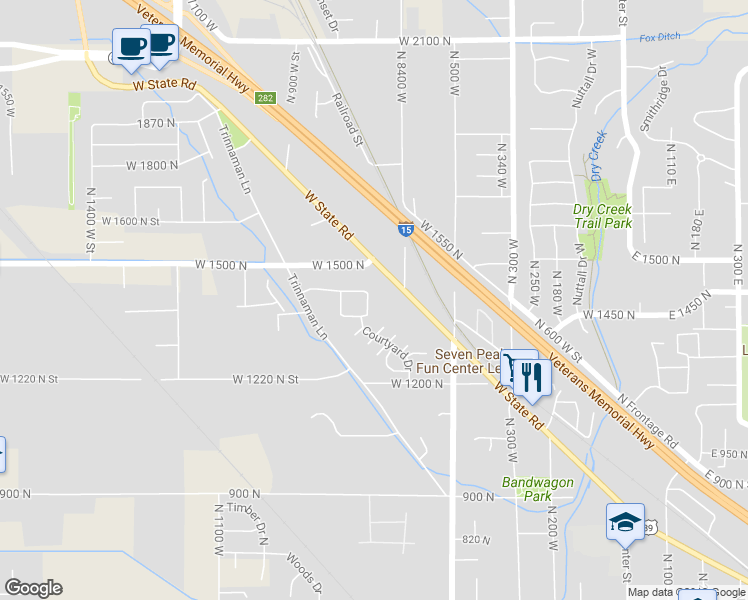 map of restaurants, bars, coffee shops, grocery stores, and more near 1406 North Foxborough Drive in Lehi