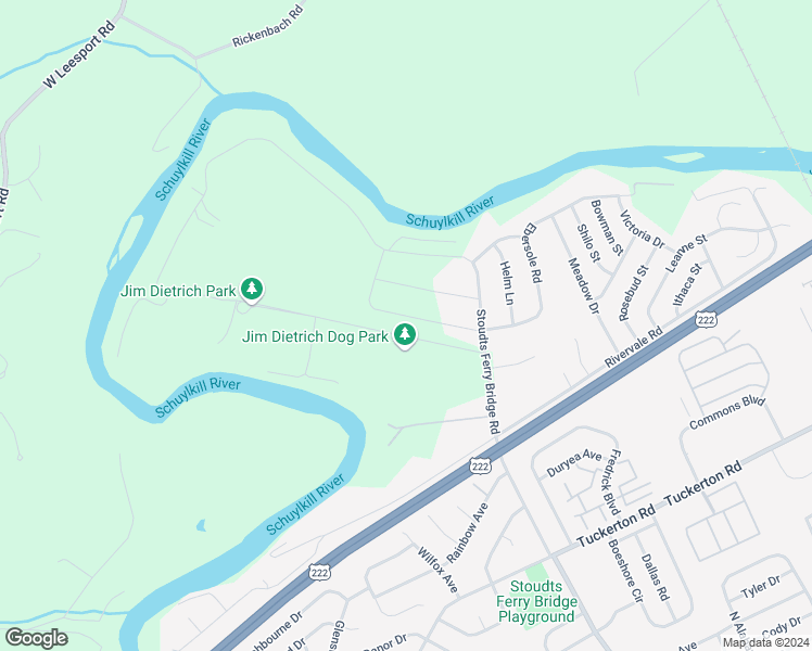 map of restaurants, bars, coffee shops, grocery stores, and more near 1018 River Crest Drive in Reading