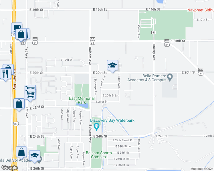 map of restaurants, bars, coffee shops, grocery stores, and more near 845 East 20th Street Road in Greeley