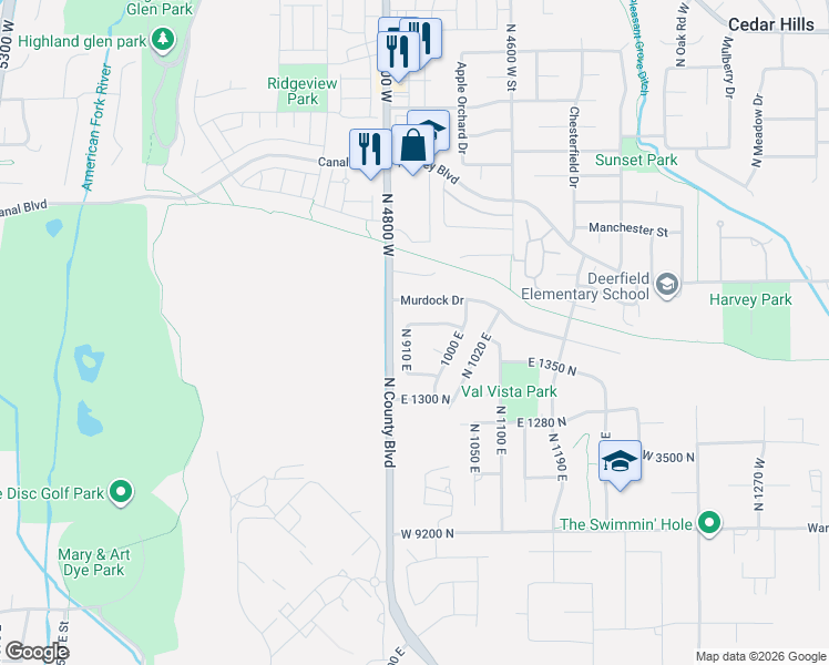 map of restaurants, bars, coffee shops, grocery stores, and more near 921 East 1420 North in American Fork
