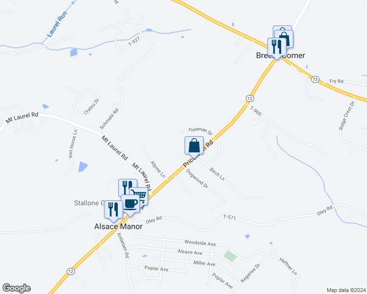map of restaurants, bars, coffee shops, grocery stores, and more near 325 Freeman Drive in Fleetwood