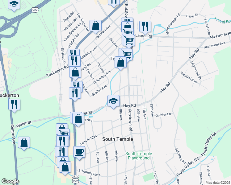 map of restaurants, bars, coffee shops, grocery stores, and more near 706 Water Street in Temple