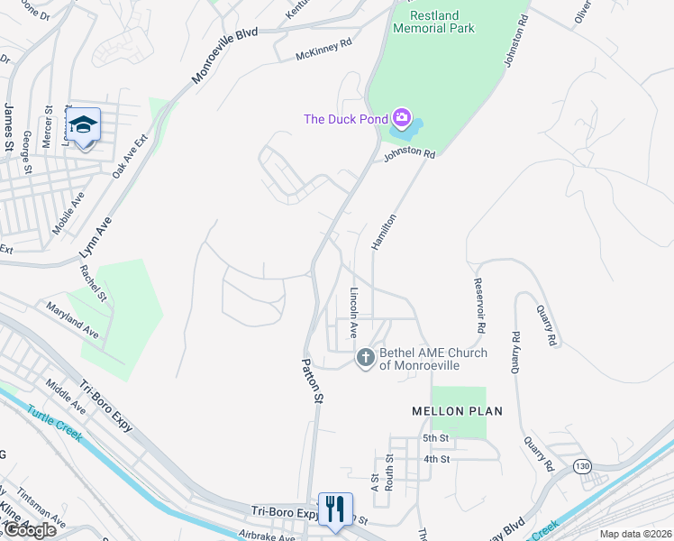 map of restaurants, bars, coffee shops, grocery stores, and more near 764 Old Thomas Street in Monroeville