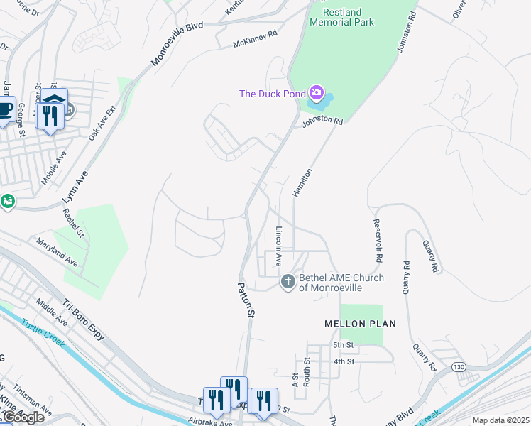 map of restaurants, bars, coffee shops, grocery stores, and more near 764 Old Thomas Street in Monroeville