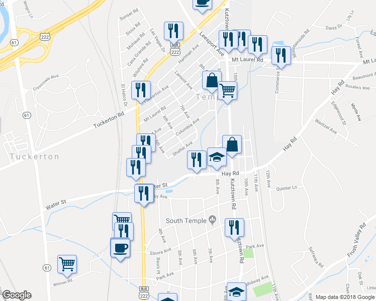 map of restaurants, bars, coffee shops, grocery stores, and more near 600 Shalter Avenue in Temple
