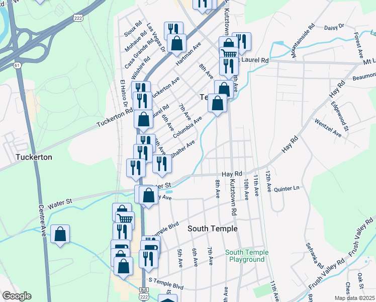map of restaurants, bars, coffee shops, grocery stores, and more near 600 Shalter Avenue in Temple