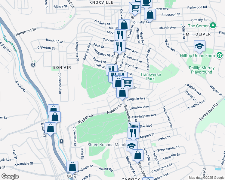 map of restaurants, bars, coffee shops, grocery stores, and more near 18 Cedricton Street in Pittsburgh