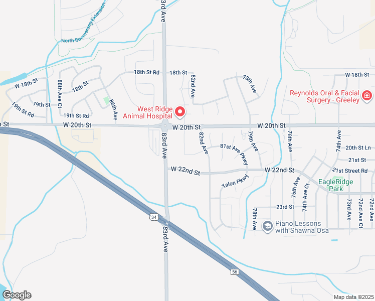 map of restaurants, bars, coffee shops, grocery stores, and more near 8200 West 20th Street in Greeley