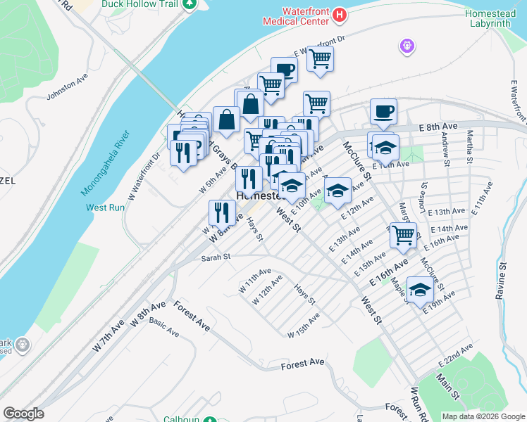 map of restaurants, bars, coffee shops, grocery stores, and more near in Homestead