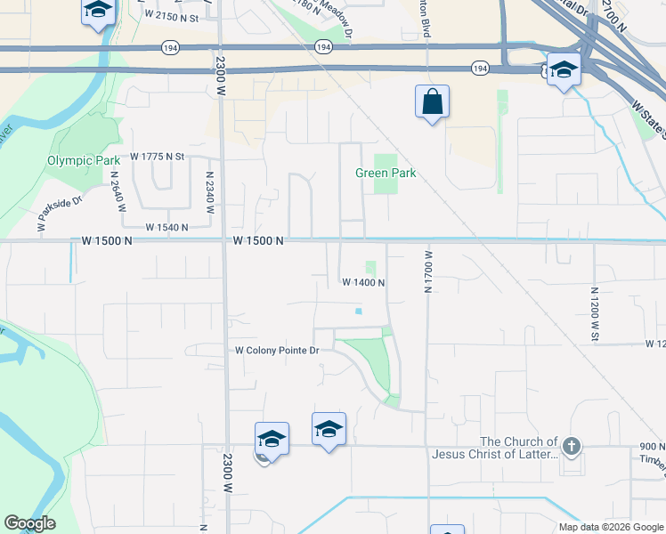map of restaurants, bars, coffee shops, grocery stores, and more near 1423 North 1900 West in Lehi