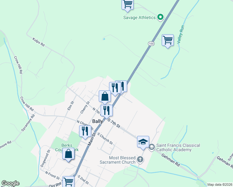 map of restaurants, bars, coffee shops, grocery stores, and more near 45 North 9th Street in Bally