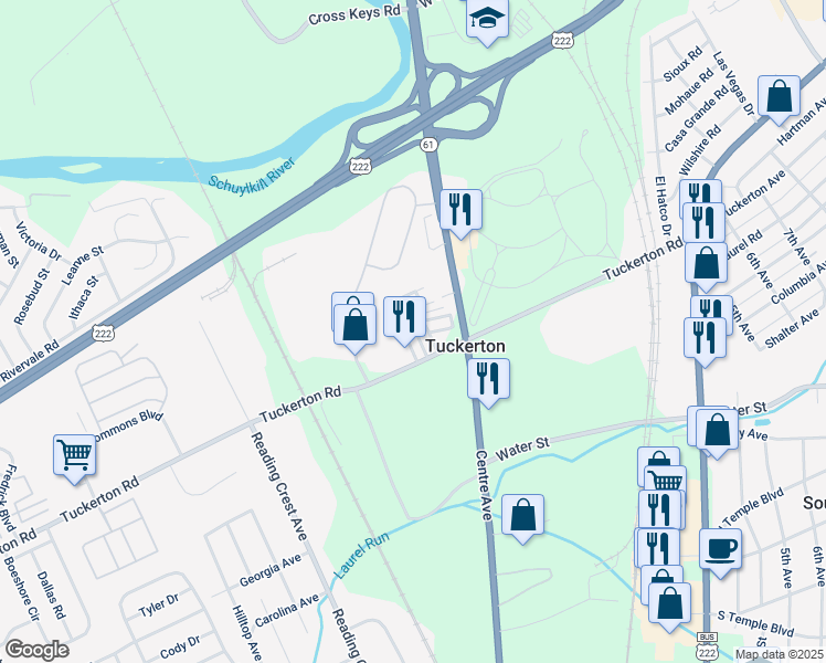 map of restaurants, bars, coffee shops, grocery stores, and more near 97 Valley View Trailer Park in Reading