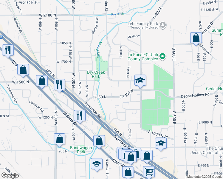 map of restaurants, bars, coffee shops, grocery stores, and more near 34 1460 North in Lehi