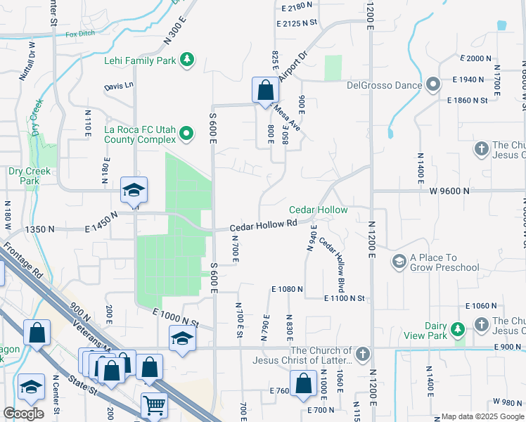map of restaurants, bars, coffee shops, grocery stores, and more near 784 East 1475 North in Lehi
