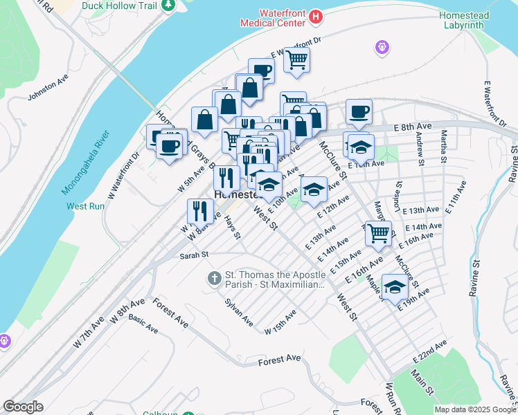 map of restaurants, bars, coffee shops, grocery stores, and more near 104 East 9th Avenue in Homestead