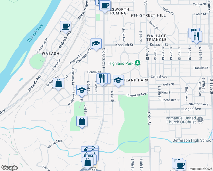 map of restaurants, bars, coffee shops, grocery stores, and more near 1116 South 5th Street in Lafayette