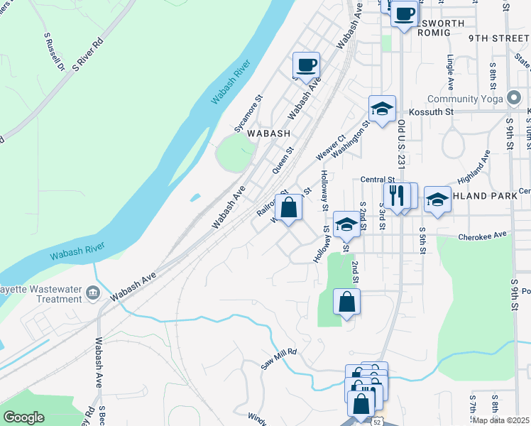 map of restaurants, bars, coffee shops, grocery stores, and more near 401-499 Jefferson Street in Lafayette