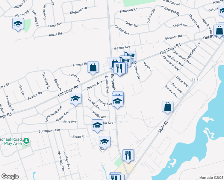 map of restaurants, bars, coffee shops, grocery stores, and more near 106 Ellenel Boulevard in Spotswood
