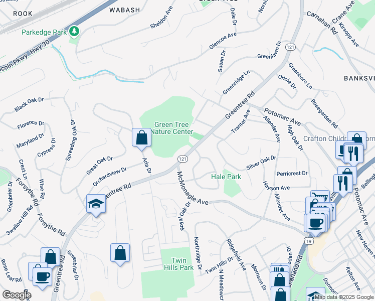 map of restaurants, bars, coffee shops, grocery stores, and more near 1218 Greentree Road in Pittsburgh