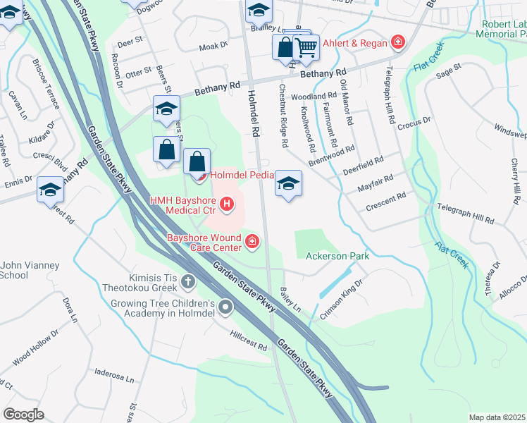 map of restaurants, bars, coffee shops, grocery stores, and more near 735 Holmdel Road in Holmdel
