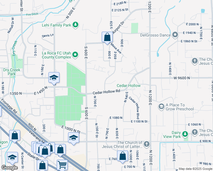 map of restaurants, bars, coffee shops, grocery stores, and more near 784 East 1475 North in Lehi